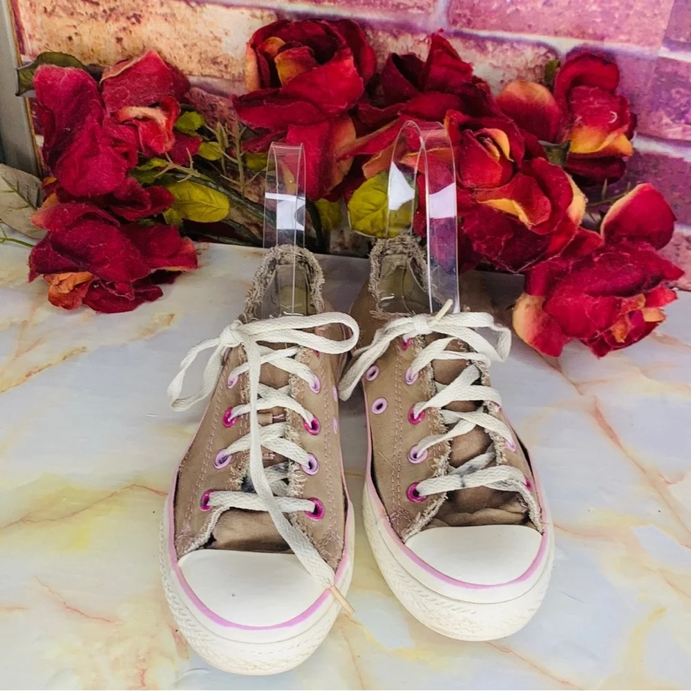 Converse All Star Tan Pink and Purple Lace Up Low Top Sneakers